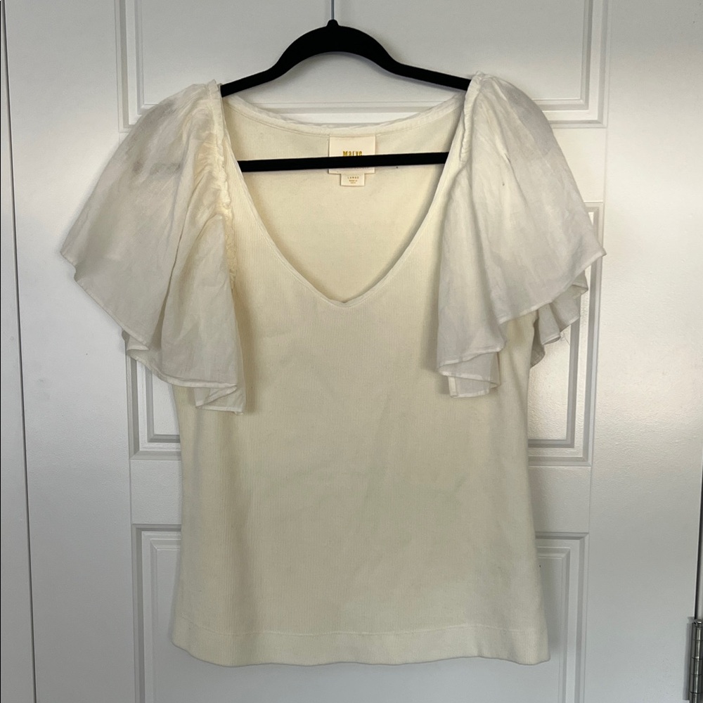 Maeve Cream Blouse with Ruffled Sleeves